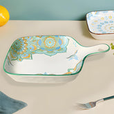 Lemon Tree Blue Ceramic Matte Finish Square Platter with Handle – Stylish & Functional Serveware